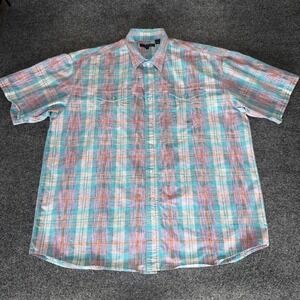 Roper Mens Plaid Pearl Snap Shirt 2XL‎ Short Sleeve Cotton Western Cowboy Ranch